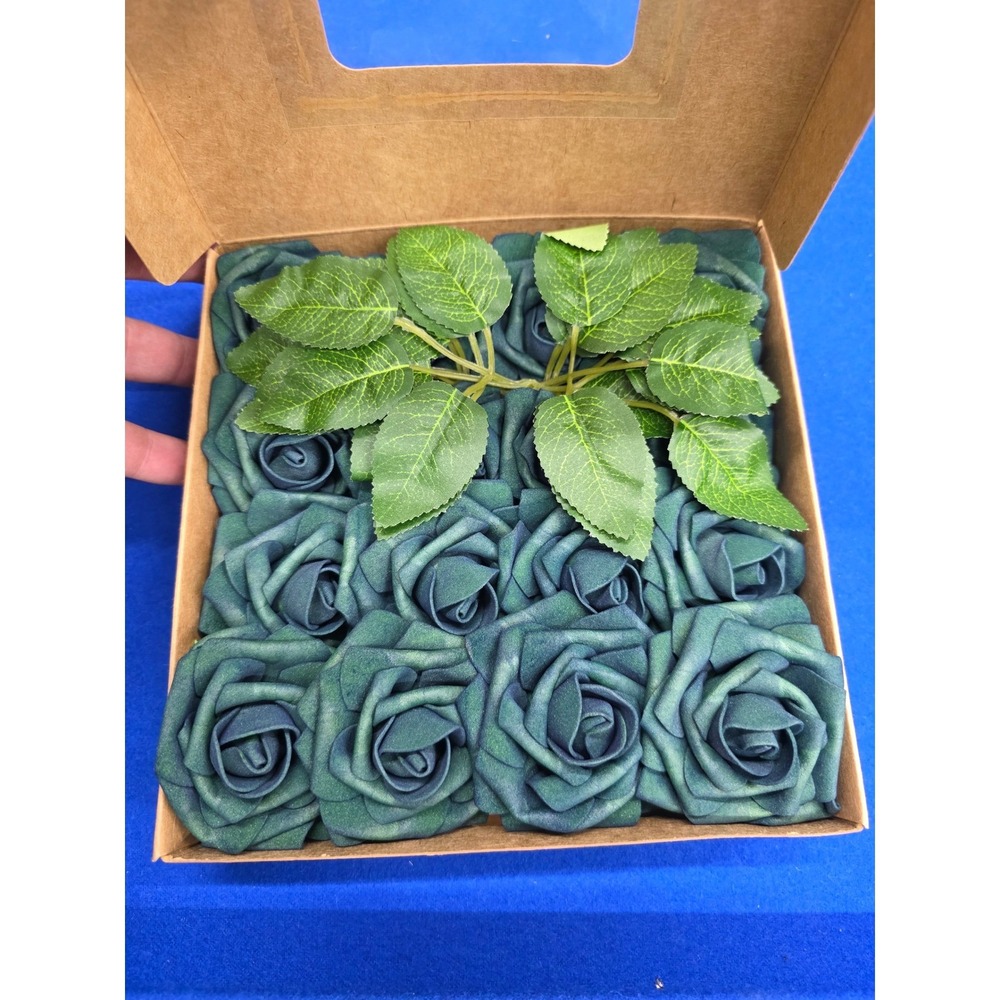 Artificial Foam Roses Forest Green Faux Flowers DIY Wedding Decor 16pcs Box Set